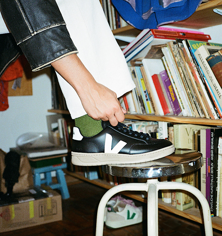 veja baskets v-12 cuir noir xd0203638
